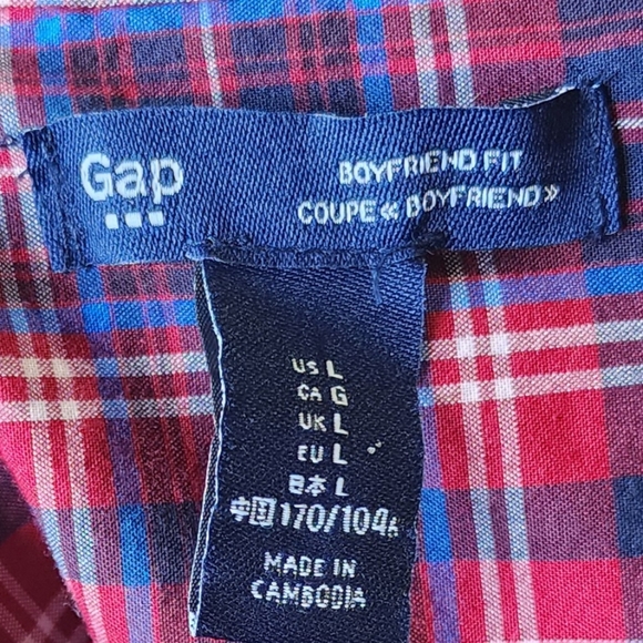 Gap Women's Boyfriend Fit Button Down, Long Sleeve Plaid, Coupe, Size L - Picture 7 of 11